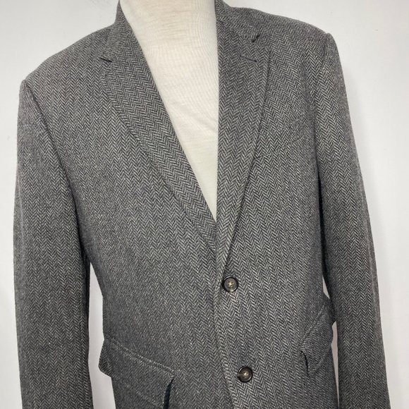 Abercrombie & Fitch Men’s L Wool Blend Herringbone Gray Tweed Blazer - Picture 8 of 15